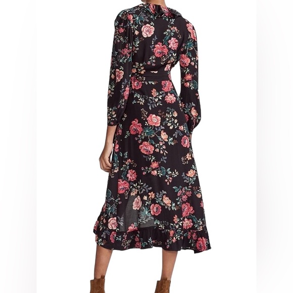 Maje Rosetina Crepe Floral Long Sleeve V-Neck Wrap Ruffle Dress - Picture 4 of 9